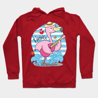 flamingo playing guitar illustration Hoodie